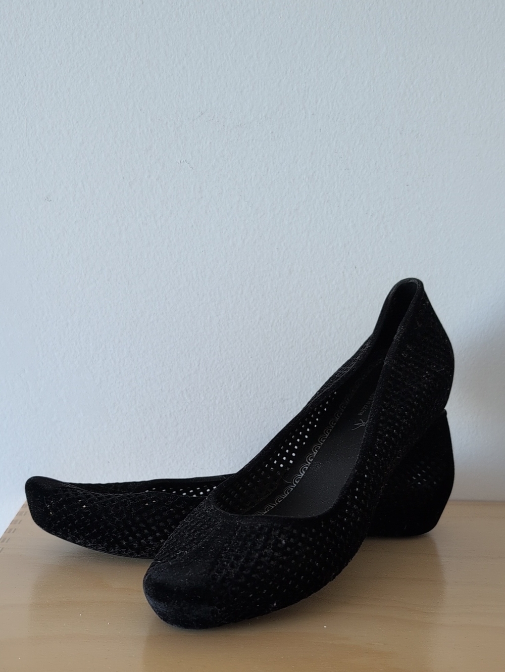 Black Women's Suede Look Ballet Wedge Flats